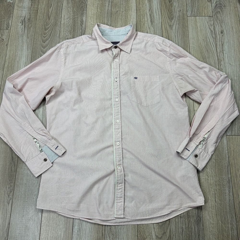 Ted Baker Button Down Shirt Mens 6 Pink Striped long Sleeve